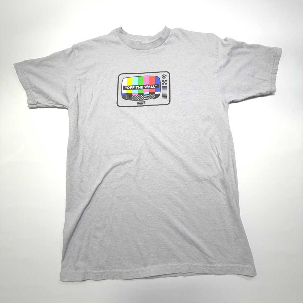 Vans Off The Wall Graphic Tee Gray Retro TV Logo Skate Streetwear M